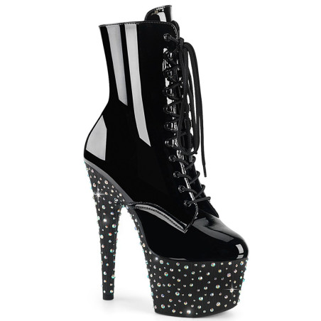 Pleaser STARDANCE-1020 Black Patent Silver Strass Boots