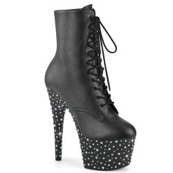 Pleaser STARDANCE-1020 Black Vegan Leather Silver Stras