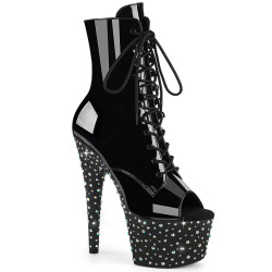 Pleaser STARDANCE-1021 Black Patent Silver Strass Boots