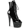 Pleaser STARDANCE-1021 Black Patent Silver Strass Boots