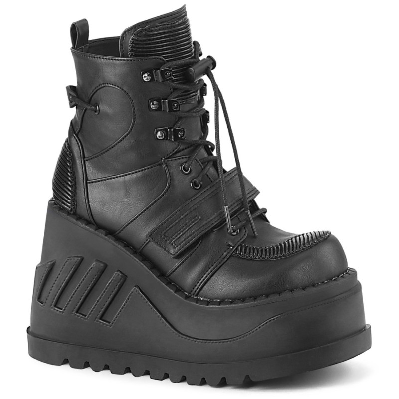 Demonia STOMP-13 Black Punk Goth Platform Wedge Boots
