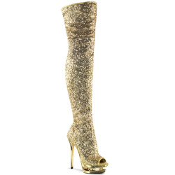 Pleaser BLONDIE-3011 Gold Sequins Thigh High Boots