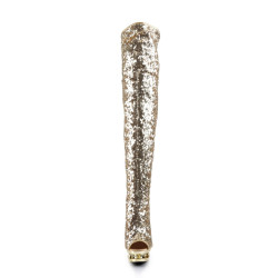 Pleaser BLONDIE-3011 Gold Sequins Thigh High Boots