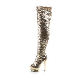Pleaser BLONDIE-3011 Gold Sequins Thigh High Boots