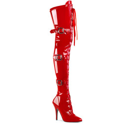 Pleaser SEDUCE-3028 Red Buckle Thigh High Boots