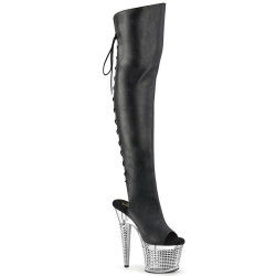Pleaser SPECTATOR-3019 Black Faxur Laced Overknee Boots