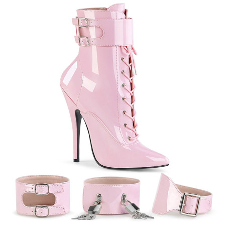 Devious DOMINA-1023 Rose Patent High Heeled Ankle Boots