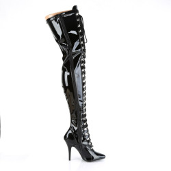 Pleaser SEDUCE-3024 Patent Laced Thigh High Boots