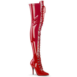 Pleaser SEDUCE-3024 Red Laced Thigh High Boots