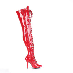 Pleaser SEDUCE-3024 Red Laced Thigh High Boots