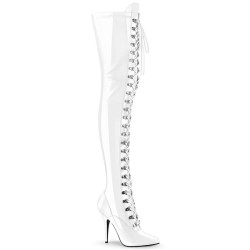 Pleaser SEDUCE-3024 White Laced Thigh High Boots