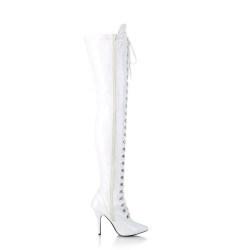 Pleaser SEDUCE-3024 White Laced Thigh High Boots