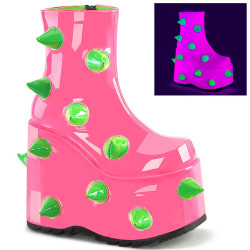 Demonia SLAY-77 Neon Pink Green Platform Ankle Boots