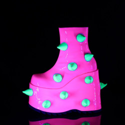 Demonia SLAY-77 Neon Pink Green Platform Ankle Boots