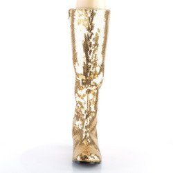 Bordello SPECTACUL-300SQ Gold Sequins Chunky 70s Boots