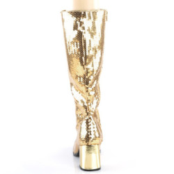 Bordello SPECTACUL-300SQ Gold Sequins Chunky 70s Boots