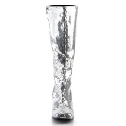 Bordello SPECTACUL-300SQ Silver Sequins Chunky 70s Boots