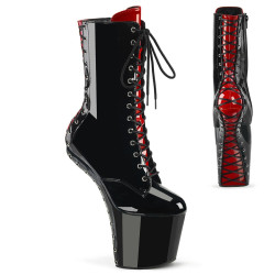 Pleaser CRAZE-1040FH Black-Red Patent Ankle Boots
