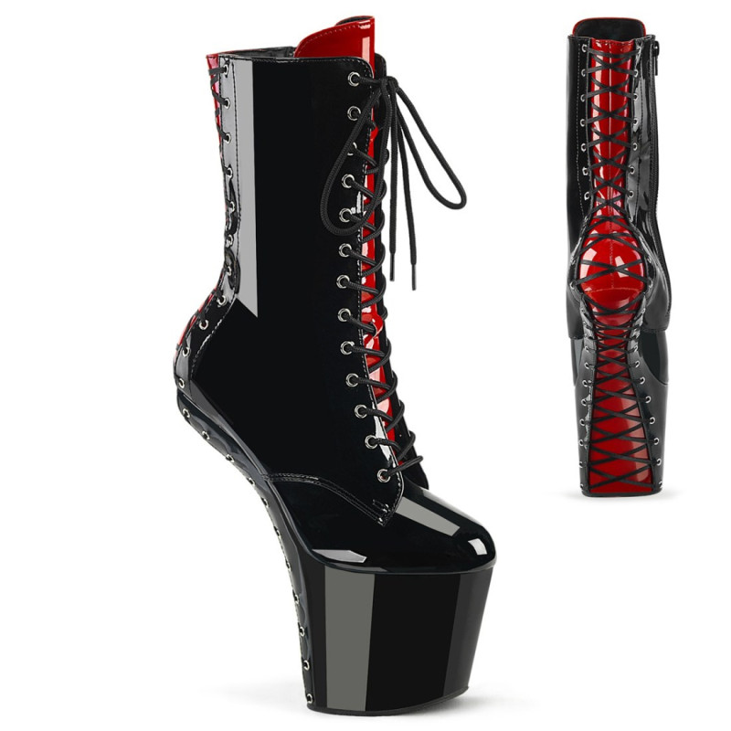 Pleaser CRAZE-1040FH Black-Red Patent Ankle Boots