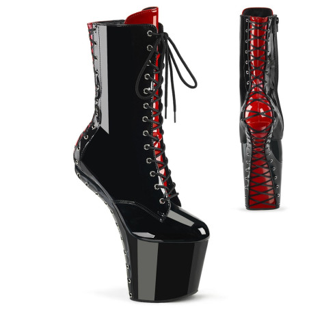 Pleaser CRAZE-1040FH Black-Red Patent Ankle Boots