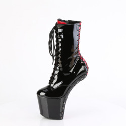 Pleaser CRAZE-1040FH Black-Red Patent Ankle Boots