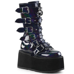 Demonia DAMNED-225 Black Hologram Platform Boots