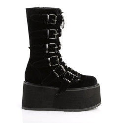 Demonia DAMNED-225 Black Velvet Platform Women Boots
