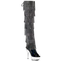 Pleaser DELIGHT-3017RSF Black Fringes Thigh High Boots