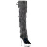 Pleaser DELIGHT-3017RSF Black Fringes Thigh High Boots