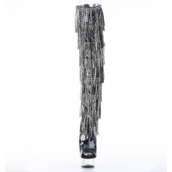 Pleaser DELIGHT-3017RSF Black Fringes Thigh High Boots