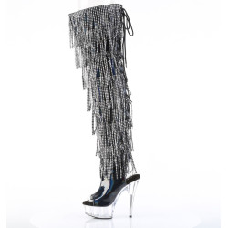 Pleaser DELIGHT-3017RSF Black Fringes Thigh High Boots