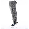 Pleaser DELIGHT-3017RSF Black Fringes Thigh High Boots