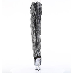 Pleaser DELIGHT-3017RSF Black Fringes Thigh High Boots