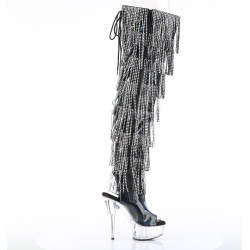 Pleaser DELIGHT-3017RSF Black Fringes Thigh High Boots