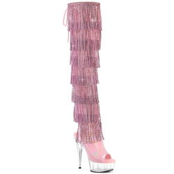 Pleaser DELIGHT-3017RSF Rose Fringes Thigh High Boots