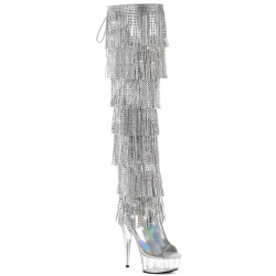 Pleaser DELIGHT-3017RSF Silver Fringes Thigh High Boots