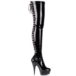 Pleaser DELIGHT-3063 Patent Laced Thigh High Boots