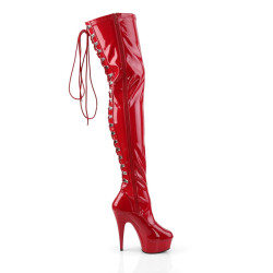 Pleaser DELIGHT-3063 Red Laced Thigh High Boots
