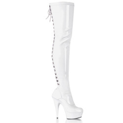 Pleaser DELIGHT-3063 White Laced Thigh High Boots