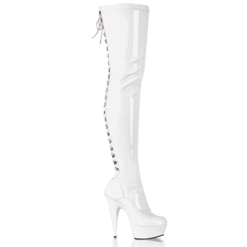 Pleaser DELIGHT-3063 White Laced Thigh High Boots Pleaser DELIGHT-3063 White Laced Thigh High Boots