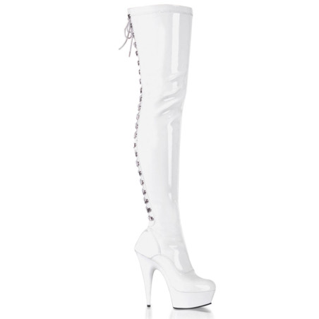 Pleaser DELIGHT-3063 White Laced Thigh High Boots