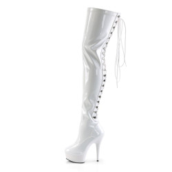 Pleaser DELIGHT-3063 White Laced Thigh High Boots