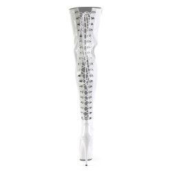 Pleaser DELIGHT-3063 White Laced Thigh High Boots