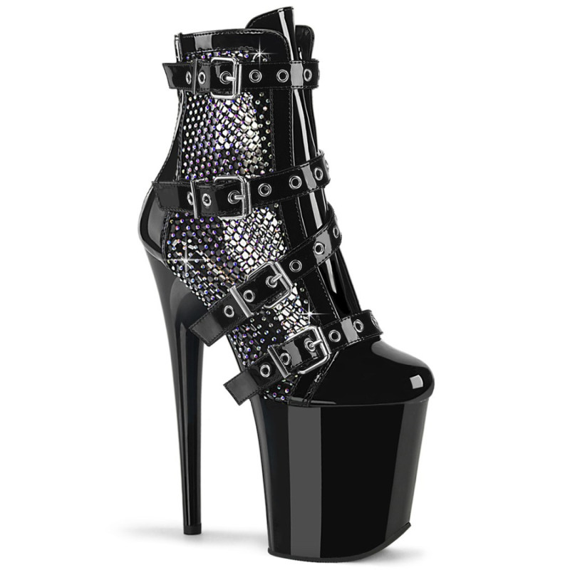 Pleaser FLAMINGO-1013RM Black Patent Strass Mesh Boots Pleaser FLAMINGO-1013RM Black Patent Strass Mesh Boots