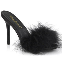 Fabulicious CLASSIQUE-01F Black Vegan Fur Mules Women