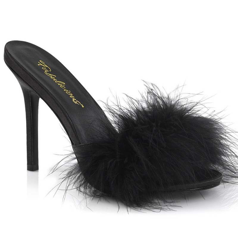Fabulicious CLASSIQUE-01F Black Vegan Fur Mules Women Fabulicious CLASSIQUE-01F Black Vegan Fur Mules Women