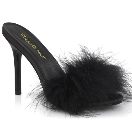 Fabulicious CLASSIQUE-01F Black Vegan Fur Mules Women