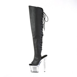 Pleaser SPECTATOR-3019 Black Faxur Laced Overknee Boots
