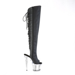 Pleaser SPECTATOR-3019 Black Faxur Laced Overknee Boots