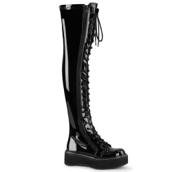 Demonia EMILY-375 Black Patent Platform Thigh High Boots